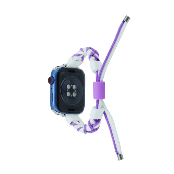 Silicone Bean Braided Cord Nylon Watch Band For Apple Watch Ultra 49mm(White Purple)
