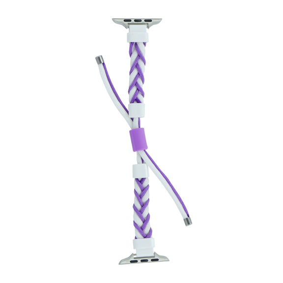 Silicone Bean Braided Cord Nylon Watch Band For Apple Watch Ultra 49mm(White Purple)
