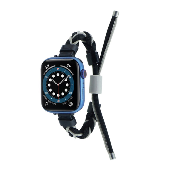 Silicone Bean Braided Cord Nylon Watch Band For Apple Watch Ultra 49mm(Black Grey)