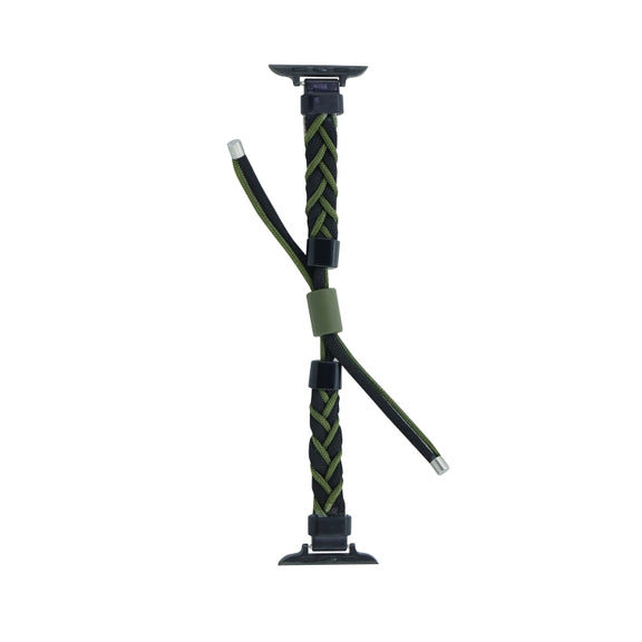 Silicone Bean Braided Cord Nylon Watch Band For Apple Watch Ultra 49mm(Black Green)