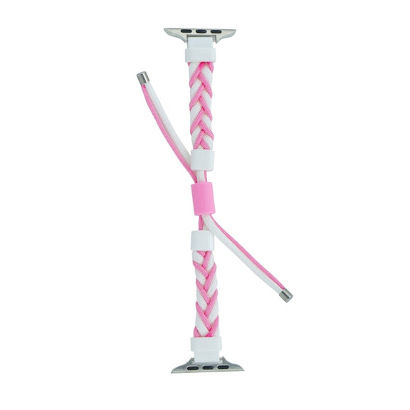 Silicone Bean Braided Cord Nylon Watch Band For Apple Watch Ultra 2 49mm(White Pink)