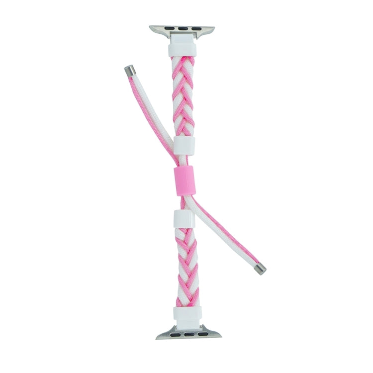 Silicone Bean Braided Cord Nylon Watch Band For Apple Watch Ultra 2 49mm(White Pink)