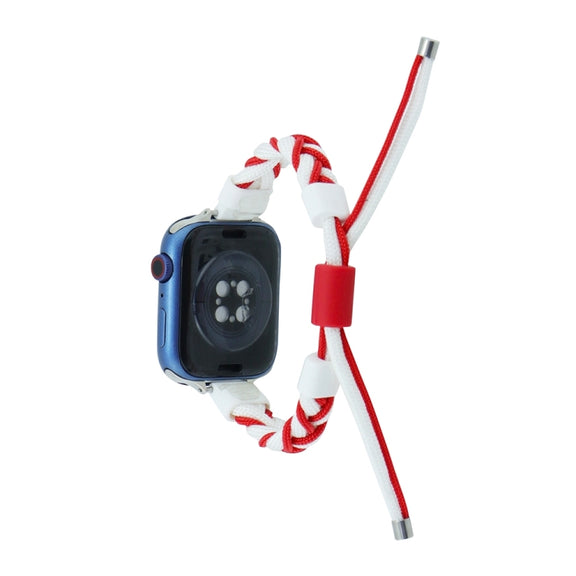 Silicone Bean Braided Cord Nylon Watch Band For Apple Watch Ultra 2 49mm(White Red)