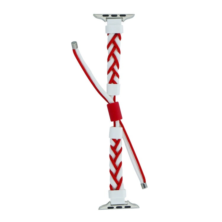 Silicone Bean Braided Cord Nylon Watch Band For Apple Watch Ultra 2 49mm(White Red)