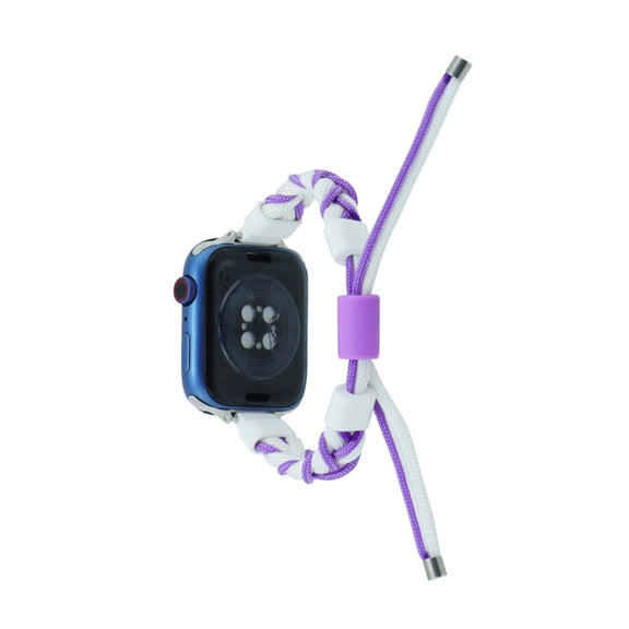Silicone Bean Braided Cord Nylon Watch Band For Apple Watch Ultra 2 49mm(White Purple)