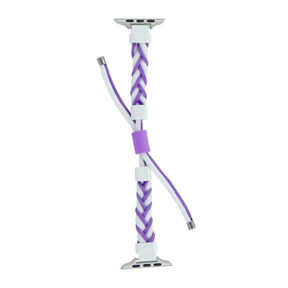 Silicone Bean Braided Cord Nylon Watch Band For Apple Watch Ultra 2 49mm(White Purple)
