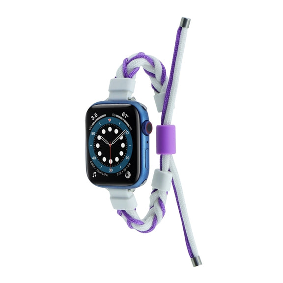 Silicone Bean Braided Cord Nylon Watch Band For Apple Watch Ultra 2 49mm(White Purple)