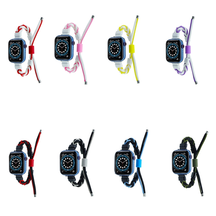 Silicone Bean Braided Cord Nylon Watch Band For Apple Watch Ultra 2 49mm(Black Grey)