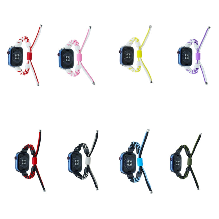 Silicone Bean Braided Cord Nylon Watch Band For Apple Watch Ultra 49mm(Black Red)