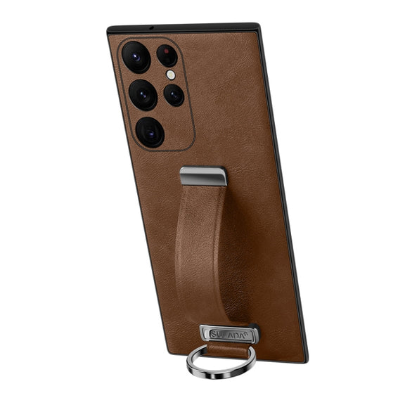 For Samsung Galaxy S23 Ultra 5G SULADA PC Hybrid Leather Texture Skin Feel Shockproof Phone Case(Brown)