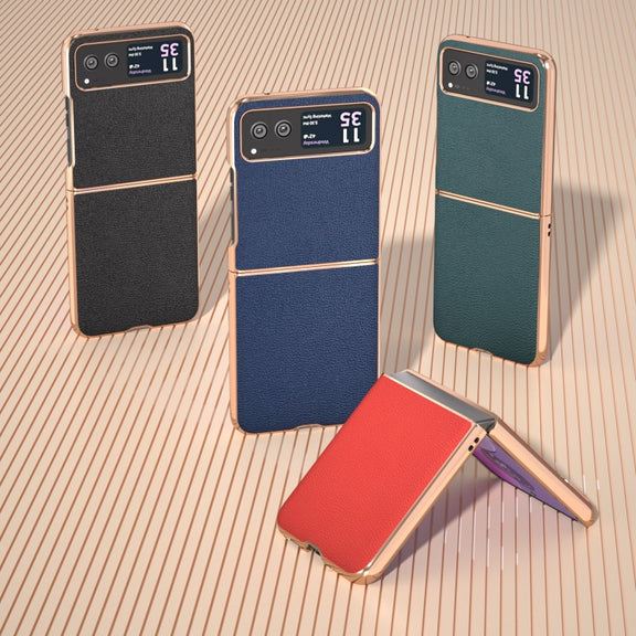 For Motorola Razr 40 Nano Plating Genuine Leather Luolai Series Phone Case(Dark Green)