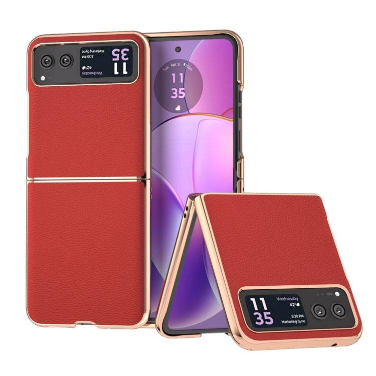 For Motorola Razr 40 Nano Plating Genuine Leather Luolai Series Phone Case(Red) - Motorola Cases by PMC TechLife | Online Shopping South Africa | PMC TechLife | Buy Now Pay Later Mobicred