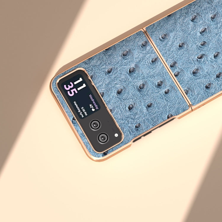 For Motorola Razr 40 Nano Plating Genuine Leather Ostrich Texture Phone Case(Blue)