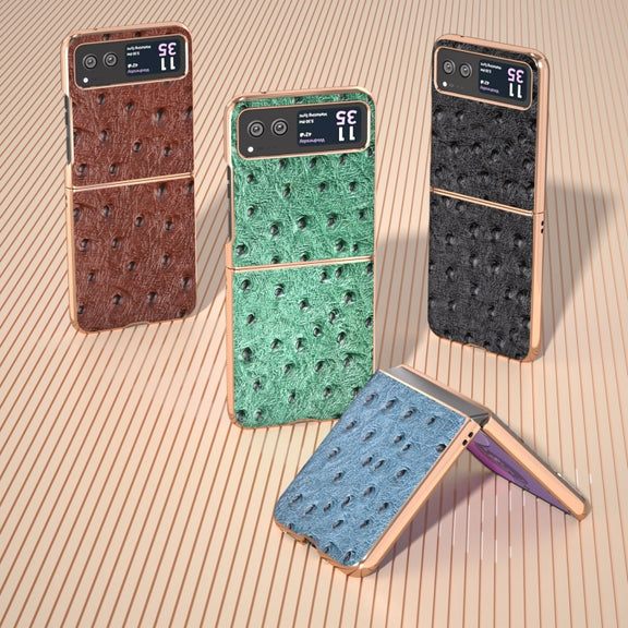For Motorola Razr 40 Nano Plating Genuine Leather Ostrich Texture Phone Case(Blue)