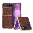For Motorola Razr 40 Nano Plating Genuine Leather Ostrich Texture Phone Case(Coffee) - Motorola Cases by PMC TechLife | Online Shopping South Africa | PMC TechLife | Buy Now Pay Later Mobicred