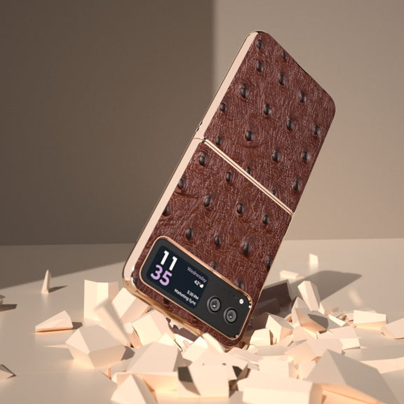 For Motorola Razr 40 Nano Plating Genuine Leather Ostrich Texture Phone Case(Coffee)