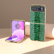 For Motorola Razr 40 Nano Plating Genuine Leather Weilai Series Phone Case(Green)