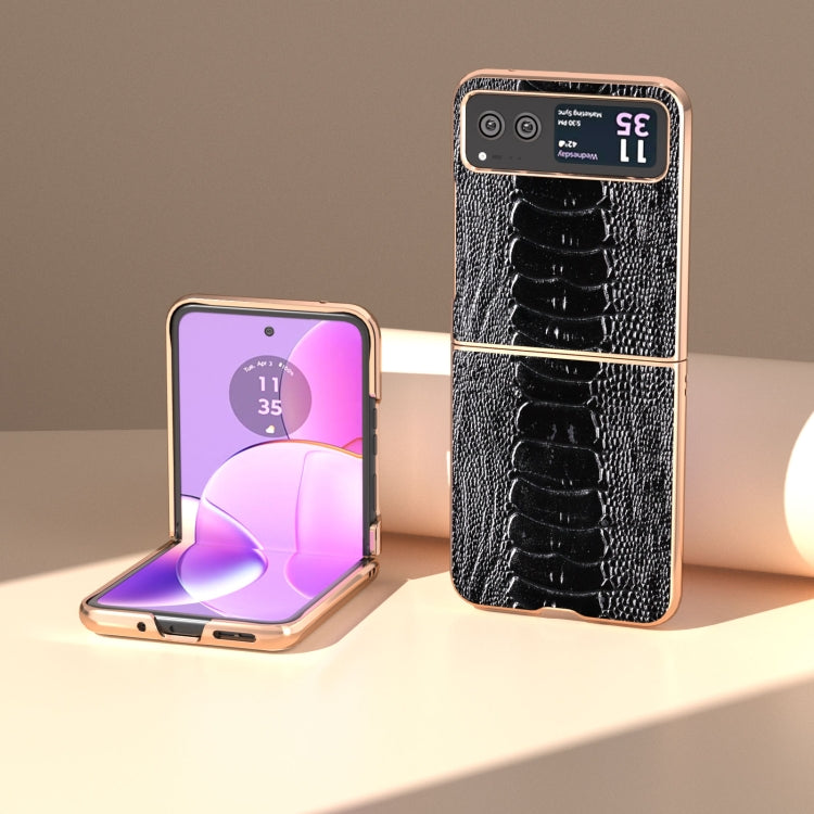 For Motorola Razr 40 Nano Plating Genuine Leather Weilai Series Phone Case(Black) - Motorola Cases by PMC TechLife | Online Shopping South Africa | PMC TechLife | Buy Now Pay Later Mobicred