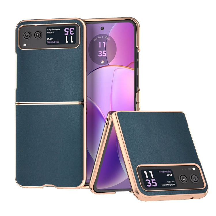For Motorola Razr 40 Nano Plating Genuine Leather Xiaoya Series Phone Case(Dark Green) - Motorola Cases by PMC TechLife | Online Shopping South Africa | PMC TechLife | Buy Now Pay Later Mobicred