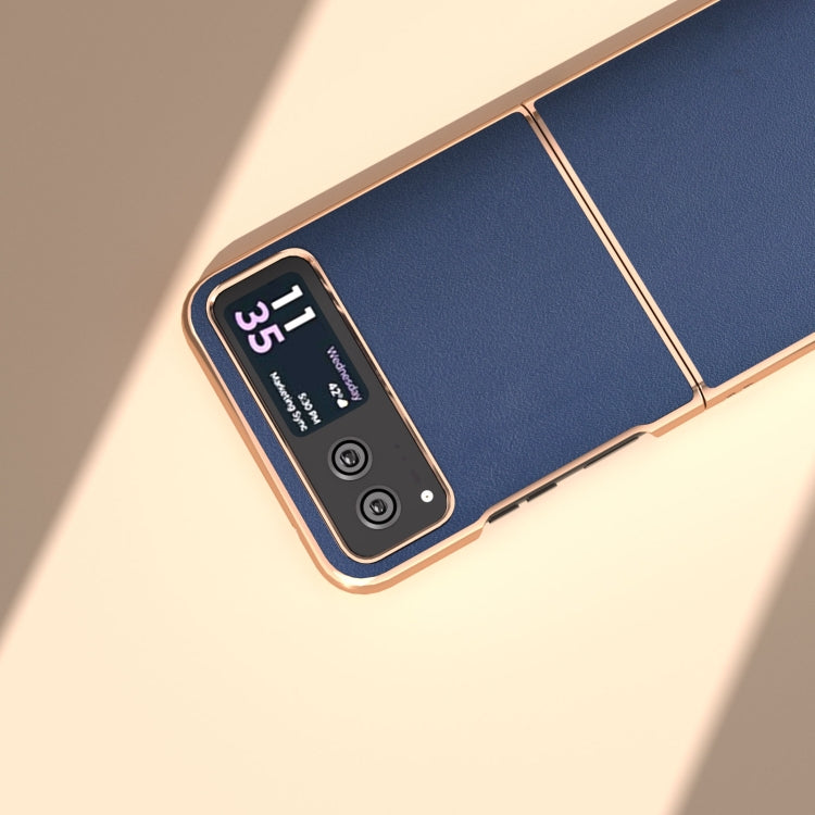 For Motorola Razr 40 Nano Plating Genuine Leather Xiaoya Series Phone Case(Blue) - Motorola Cases by PMC TechLife | Online Shopping South Africa | PMC TechLife | Buy Now Pay Later Mobicred