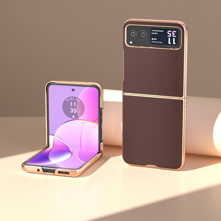 For Motorola Razr 40 Nano Plating Genuine Leather Xiaoya Series Phone Case(Coffee) - free shipping - PMC TechLife - Order now!