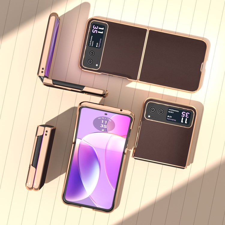 For Motorola Razr 40 Nano Plating Genuine Leather Xiaoya Series Phone Case(Coffee)