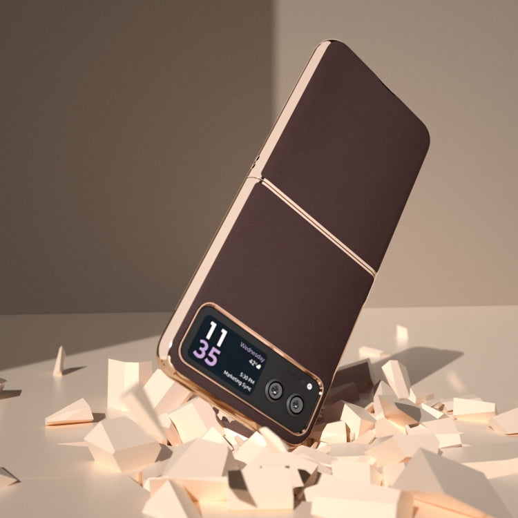 For Motorola Razr 40 Nano Plating Genuine Leather Xiaoya Series Phone Case(Coffee) - free shipping - PMC TechLife - Order now!