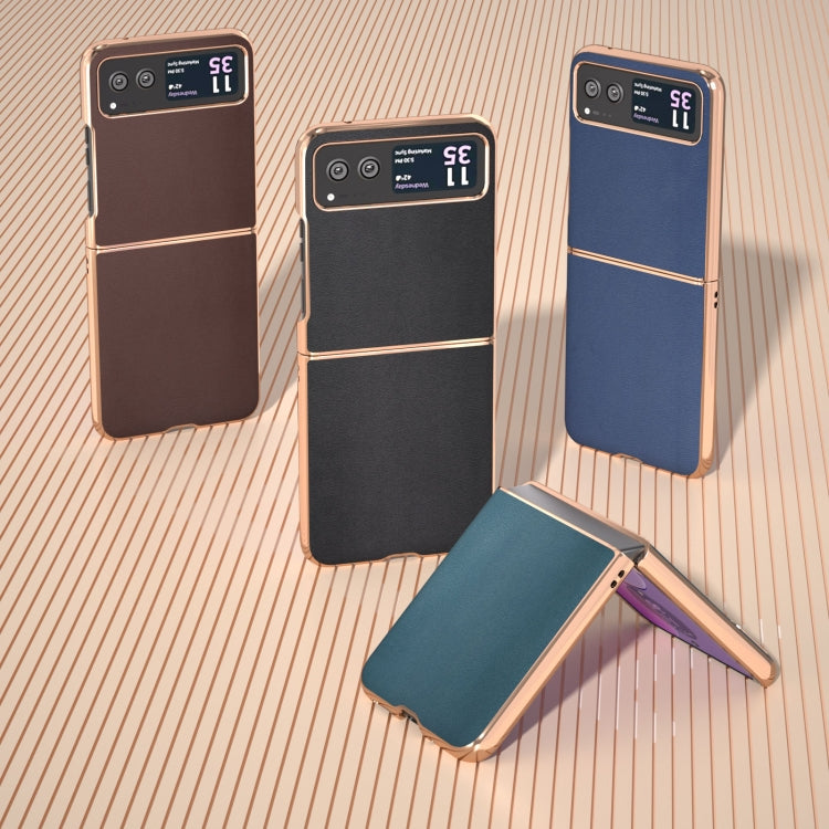 For Motorola Razr 40 Nano Plating Genuine Leather Xiaoya Series Phone Case(Coffee)