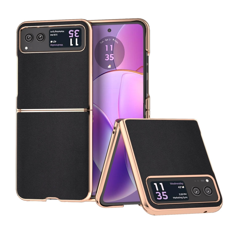 For Motorola Razr 40 Nano Plating Genuine Leather Xiaoya Series Phone Case(Black) - Motorola Cases by PMC TechLife | Online Shopping South Africa | PMC TechLife | Buy Now Pay Later Mobicred
