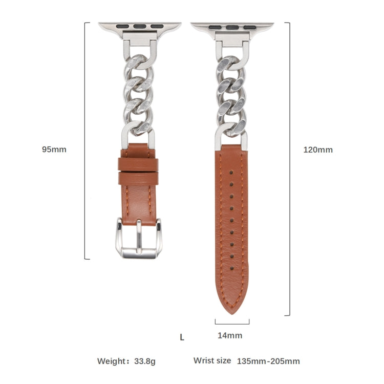 For Apple Watch SE 2023 40mm Chain Genuine Leather Watch Band, Size: L(Gold Black)