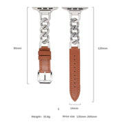 For Apple Watch SE 2023 44mm Chain Genuine Leather Watch Band, Size: L(Gold Black)