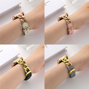 For Apple Watch Series 9 45mm Chain Genuine Leather Watch Band, Size: L(Rose Gold Apricot)