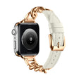 For Apple Watch SE 2022 44mm Chain Genuine Leather Watch Band, Size: S(Rose Gold Beige) - free shipping - PMC TechLife - Order now!
