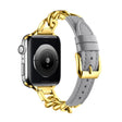 For Apple Watch Series 2 42mm Chain Genuine Leather Watch Band, Size: S(Gold Grey) - free shipping - PMC TechLife - Order now!
