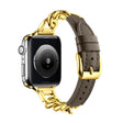 For Apple Watch Series 2 38mm Chain Genuine Leather Watch Band, Size: S(Gold Dark Brown) - free shipping - PMC TechLife - Order now!