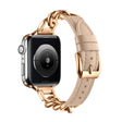 For Apple Watch 38mm Chain Genuine Leather Watch Band, Size: S(Rose Gold Apricot) - free shipping - PMC TechLife - Order now!