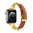 For Apple Watch SE 2023 40mm Chain Genuine Leather Watch Band, Size: S(Gold Brown) - free shipping - PMC TechLife - Order now!
