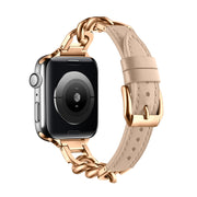 For Apple Watch SE 2023 44mm Chain Genuine Leather Watch Band, Size: S(Rose Gold Apricot)