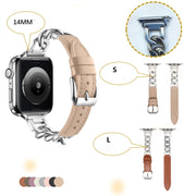 For Apple Watch Series 9 41mm Chain Genuine Leather Watch Band, Size: S(Gold Brown)