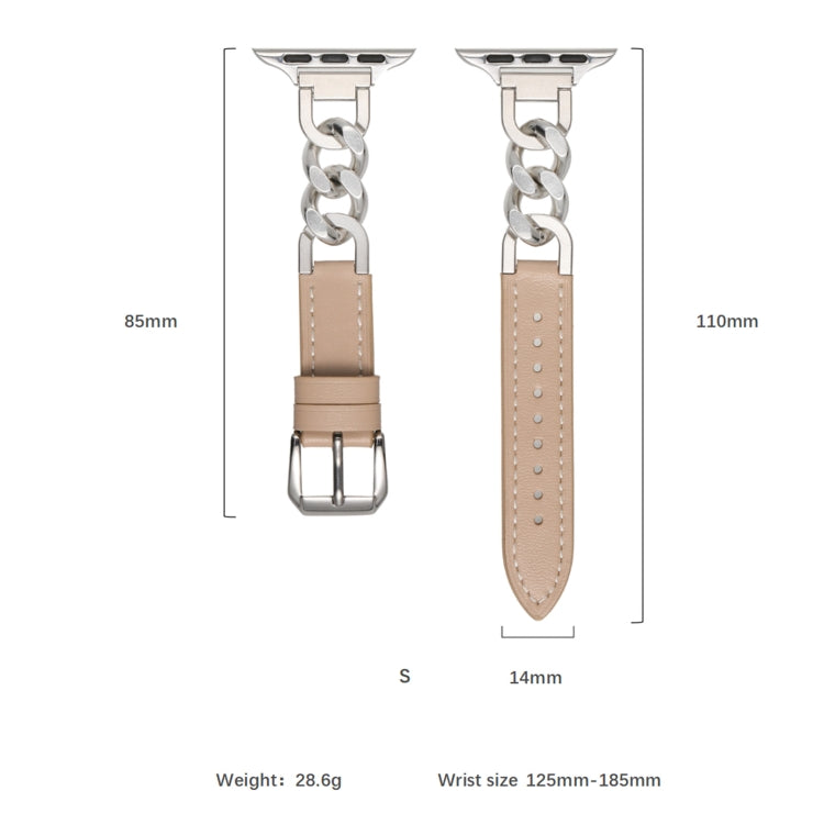 For Apple Watch 38mm Chain Genuine Leather Watch Band, Size: S(Gold Brown)