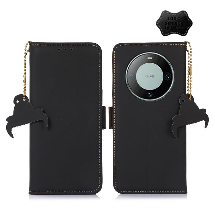 For Huawei Mate 60 Genuine Leather Magnetic RFID Leather Phone Case(Black) - Huawei Cases by PMC TechLife | Online Shopping South Africa | PMC TechLife | Buy Now Pay Later Mobicred