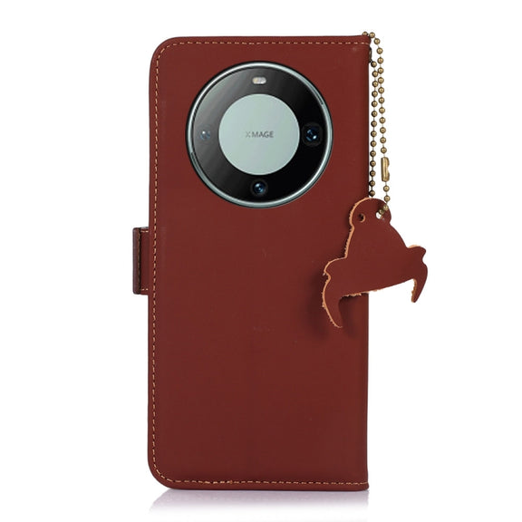 For Huawei Mate 60 Pro Genuine Leather Magnetic RFID Leather Phone Case(Coffee)
