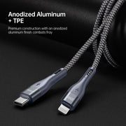 DUZZONA A1 PD 20W Type-C to 8 Pin Fast Charging Data Cable, Length:2m(Grey)