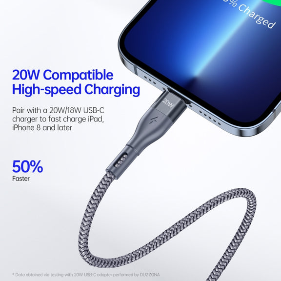 DUZZONA A1 PD 20W Type-C to 8 Pin Fast Charging Data Cable, Length:3m(Grey)