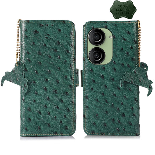 For Asus Zenfone 10 / Zenfone 9 Ostrich Pattern Genuine Leather RFID Phone Case(Green) - ASUS Cases by PMC Jewellery | Online Shopping South Africa | PMC Jewellery | Buy Now Pay Later Mobicred