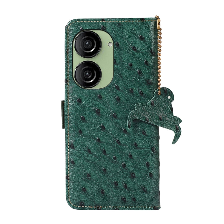 For Asus Zenfone 10 / Zenfone 9 Ostrich Pattern Genuine Leather RFID Phone Case(Green) - ASUS Cases by PMC Jewellery | Online Shopping South Africa | PMC Jewellery | Buy Now Pay Later Mobicred
