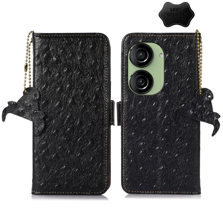 For Asus Zenfone 10 / Zenfone 9 Ostrich Pattern Genuine Leather RFID Phone Case(Black) - ASUS Cases by PMC Jewellery | Online Shopping South Africa | PMC Jewellery | Buy Now Pay Later Mobicred
