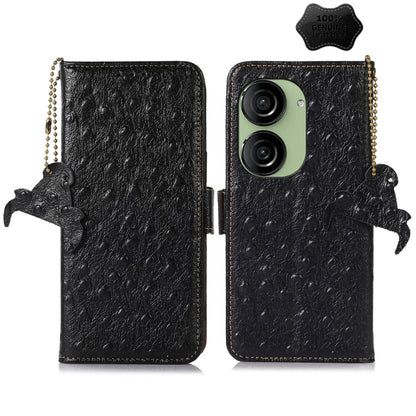 For Asus Zenfone 10 / Zenfone 9 Ostrich Pattern Genuine Leather RFID Phone Case(Black) - ASUS Cases by PMC Jewellery | Online Shopping South Africa | PMC Jewellery | Buy Now Pay Later Mobicred