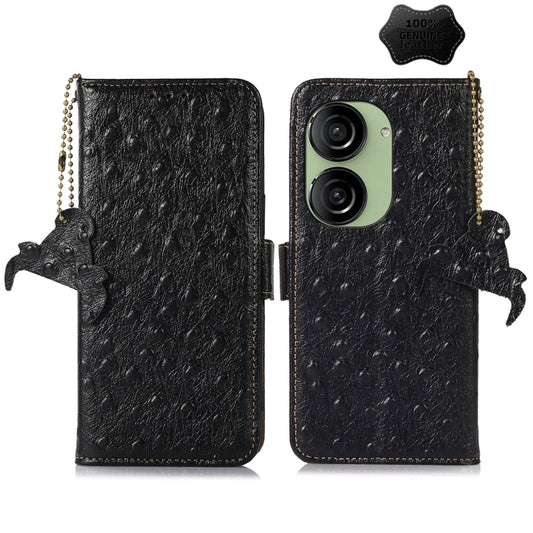 For Asus Zenfone 10 / Zenfone 9 Ostrich Pattern Genuine Leather RFID Phone Case(Black) - ASUS Cases by PMC Jewellery | Online Shopping South Africa | PMC Jewellery | Buy Now Pay Later Mobicred