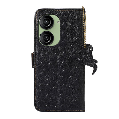 For Asus Zenfone 10 / Zenfone 9 Ostrich Pattern Genuine Leather RFID Phone Case(Black) - ASUS Cases by PMC Jewellery | Online Shopping South Africa | PMC Jewellery | Buy Now Pay Later Mobicred